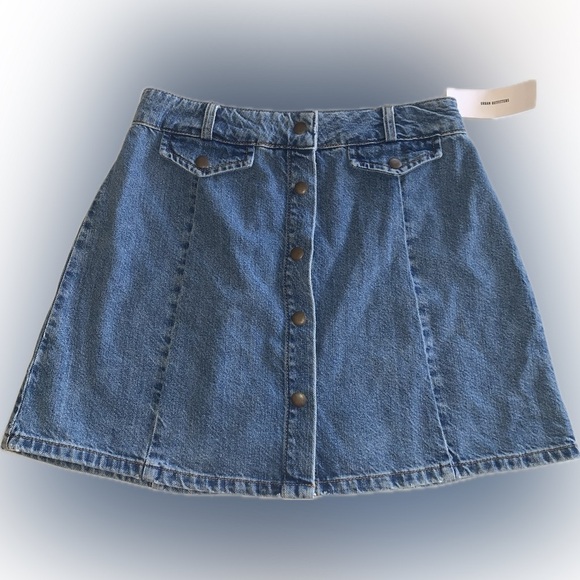 BDG Dresses & Skirts - BDG Urban Outfitters Blue Denim A Line Mini Skirt Snap Button Front Pockets M
